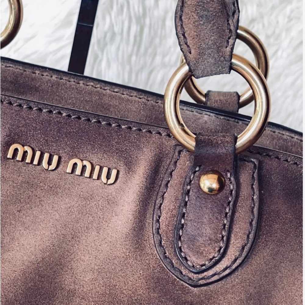 Miu Miu Gray Suede Leather Women’s Crossbody Satchel 2 Way Bag Fridge Vitello - Picture 10 of 17